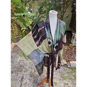 Vintage Sterling Styles Kimono Jacket ARTSILK Chiffon Sheer Tie-Dye Boho Batik